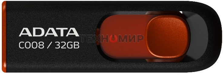 Флешка USB ADATA С008 (AC008-32G-RKD), 32Gb, USB 2.0, R/W 15/5, черный/красный