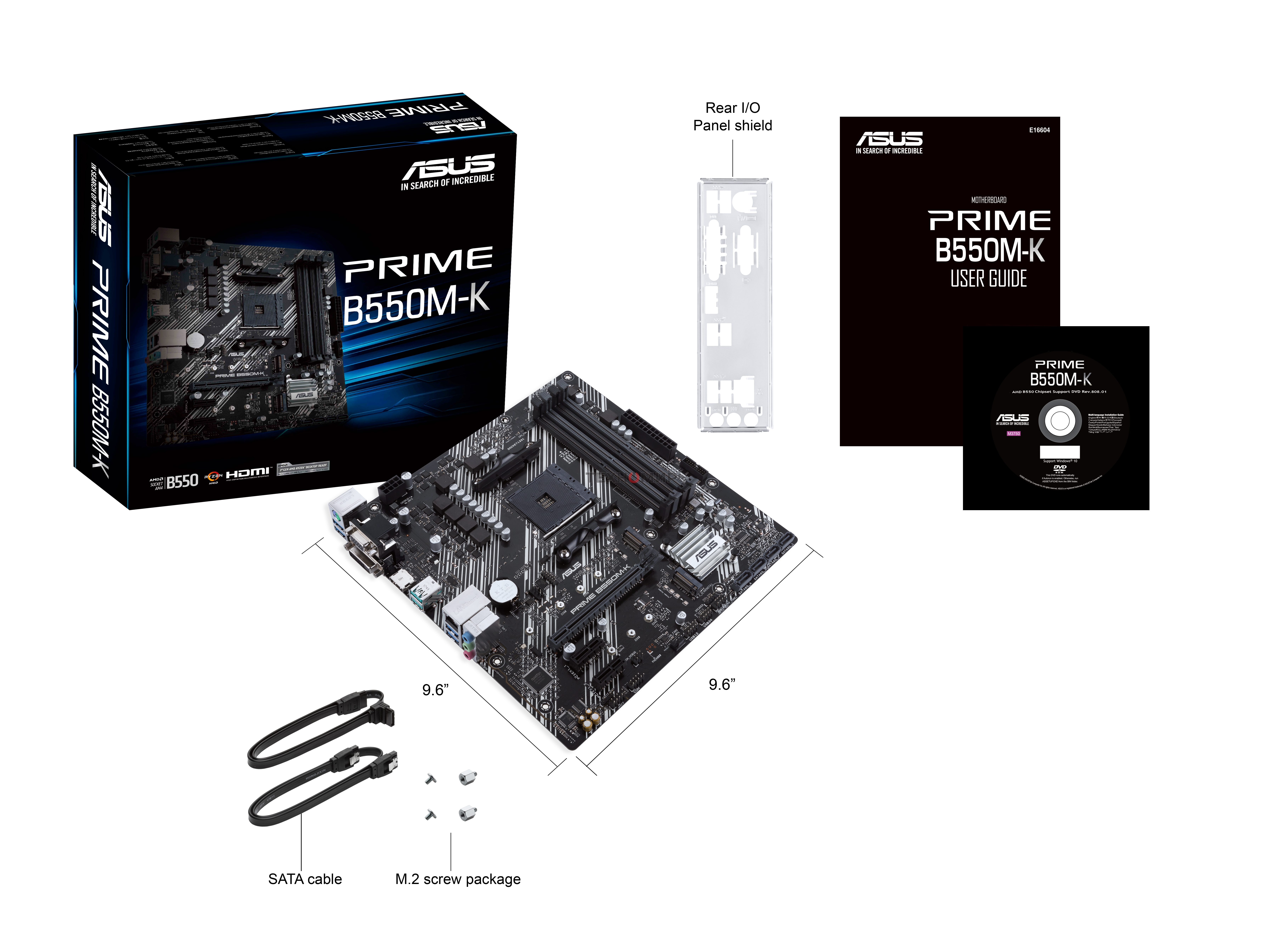 Материнская плата ASUS PRIME B550M-K, AM4, AMD B550, 4xDDR4, 4xSATA, 2xM.2, 1xPCIe 4.0 x16, 2xPCIe x1, 1xDVI-D, 1xHDMI, 1xVGA, 1x 1Gb LAN, 4xUSB 3.2 Gen 1, 2xUSB 3.2 Gen 2, 3x3.5 мм, 7.1, mATX