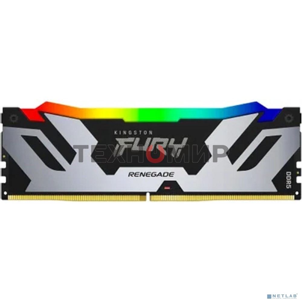 Оперативная память Kingston Fury Renegade, DDR5, 48Gb (1x48GB), 6400MHz, CL32, DIMM, с радиатором, RGB, серебристый/черный