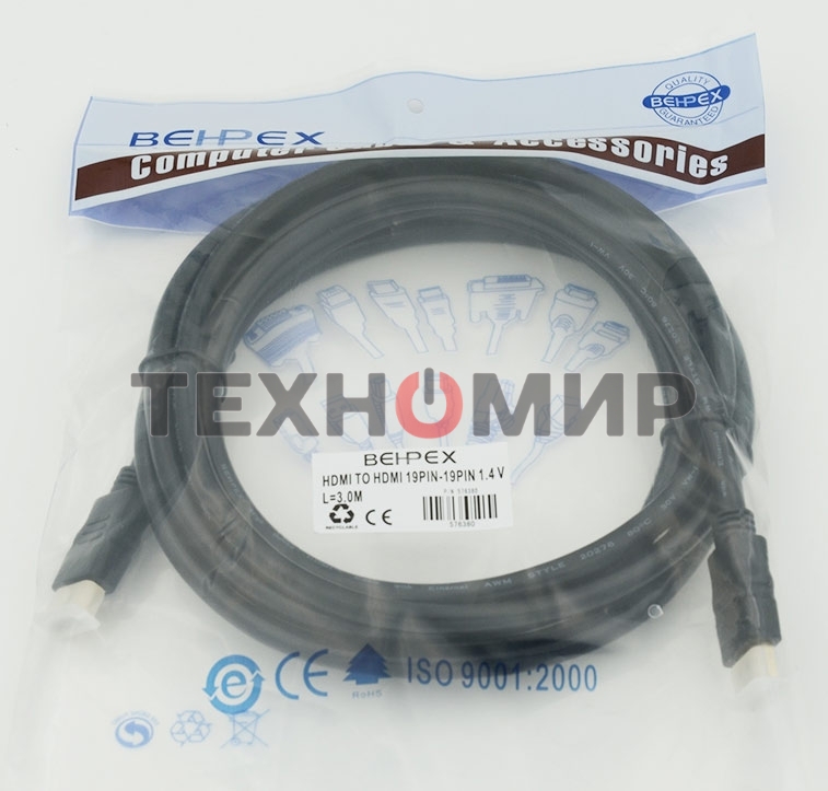 Кабель аудио-видео Behpex HDMI (m)/HDMI (m) 3м.