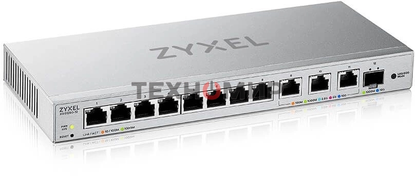 Коммутатор мультигигабитный Smart L2 коммутатор Zyxel XGS1250-12, 8xGE, 3x1/2,5/5/10G, 1xSFP+, кнопка LED ECO Mode, настольный