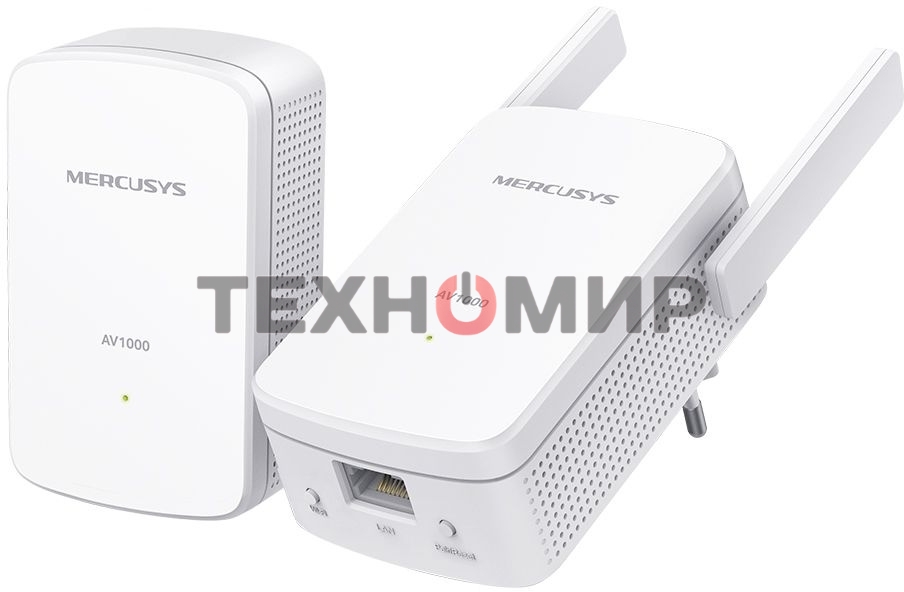 Комплект гигабитных Wi-Fi адаптеров Mercusys Powerline AV1000 Powerline kit with 300Mbps Wi-Fi, plug and play, up to 300 meters over an existing electrical circuit, the kit includes a MP510 and a MP500.