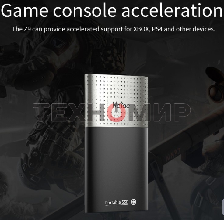 Внешний SSD Netac Z9, 2TB, USB 3.2 Gen 2 Type-C, R/W 550/480, черный