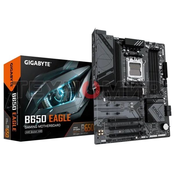 Материнская плата GIGABYTE B650 EAGLE, AM5, AMD B650, 4xDDR5, 4xSATA, 3xM.2, 1xPCI-E 4.0 x16, 1xHDMI, 1xDP, 2xUSB-C 3.2 Gen 1, 2xUSB-A 3.2 Gen 2, 6xUSB-A 2.0, 1x 1Gb LAN, 3x3.5 мм, 7.1, ATX