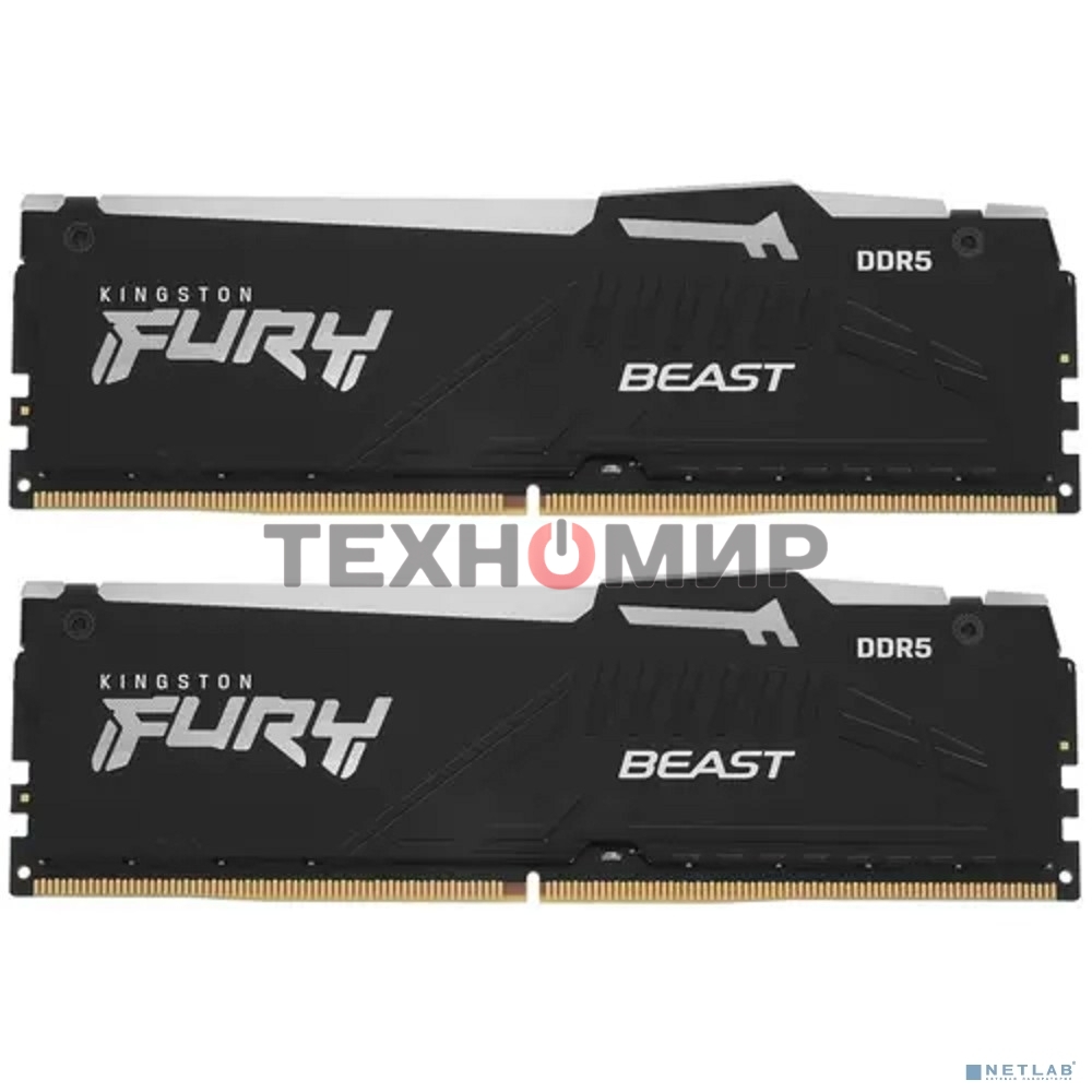Оперативная память Kingston Fury Beast, DDR5, 16GB (2x8GB), 5200MHz, CL40, DIMM, с радиаторами, RGB, черный