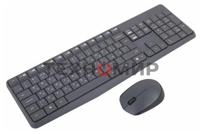 Комплект клавиатура+мышь Logitech MK235 беспроводной, USB, 1000 DPI, серый