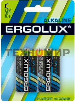 Элемент питания алкалиновый Ergolux LR14 BL-2 LR14 BL-2 1.5В Alkaline (2шт в упаковке)