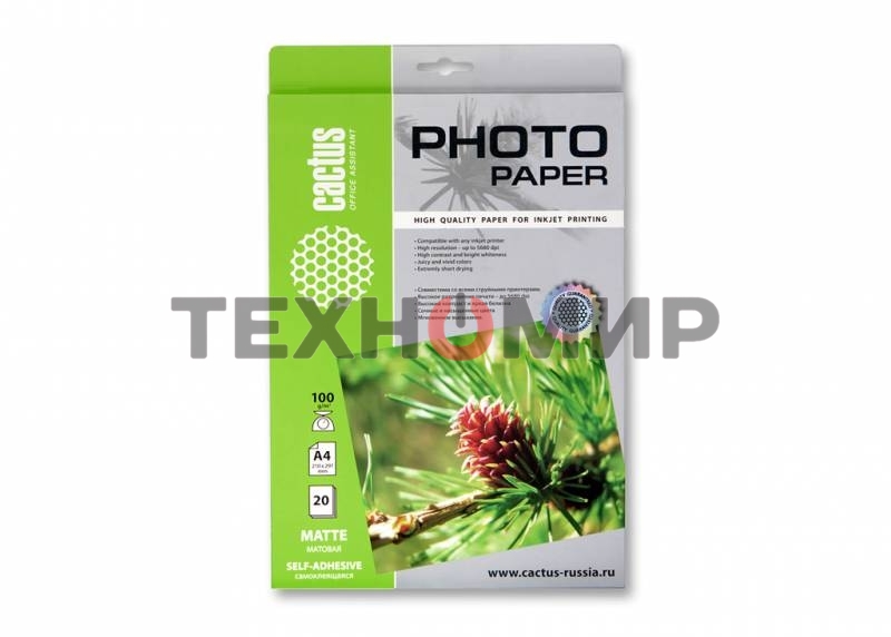 Самоклеящаяся бумага фотобумага Cactus CS-MSA410020 матовая А4 100 г/м2 20 листов