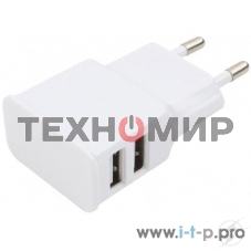 Сетевое зарядное устройство Cablexpert MP3A-PC-11 100/220V - 5V USB 2 порта, 2.1A, белый