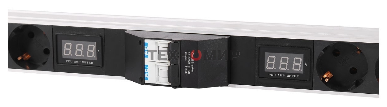 Блок силовых розеток Rem Rem-32, Shuko х 16, IEC 60320 С19 х 8, вход колодка, 1463х45х45 мм (ВхШхГ), 32А, автомат + амперметр, черный, без шнура