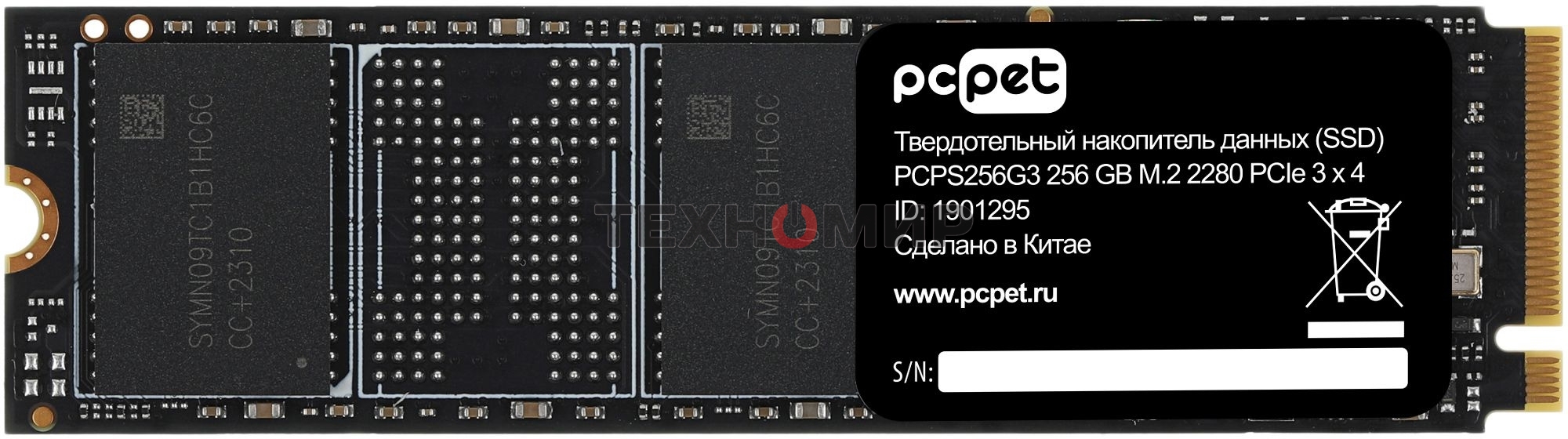 Накопитель SSD PC PET PCPS256G3, 256GB, PCIe 3.0 x4, M.2 2280, NVMe, R/W 1800/1000