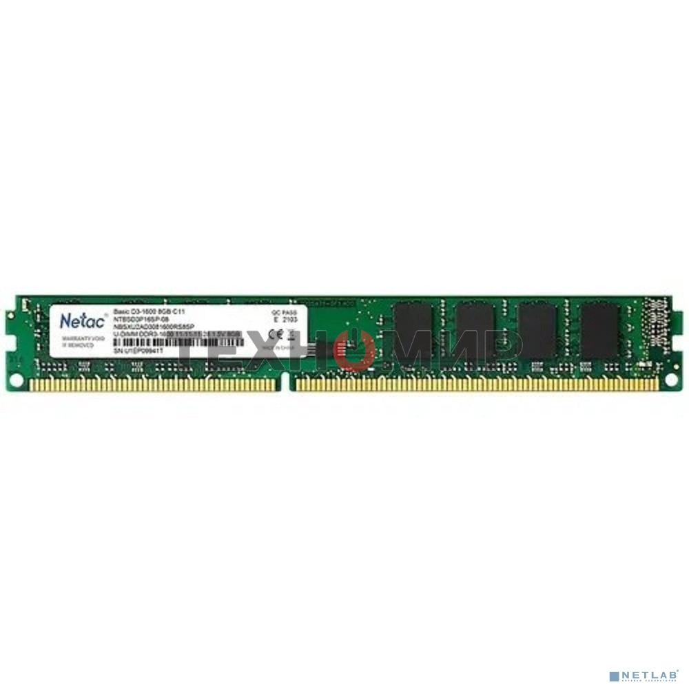Оперативная память NETAC Basic, DDR3, 8GB (1x8GB), 1600MHz, CL11, DIMM
