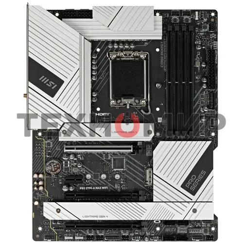 Материнская плата MSI PRO Z790-A MAX WIFI, LGA 1700, Intel Z790, 4xDDR5, 6xSATA, 4xM.2, 1xPCI-E 5.0 x16, 1xPCI-E 4.0 x16, 1xPCI-E 3.0 x16, 1xPCI-E x1, 1xHDMI, 1xDP, 1x2.5Gb LAN, 2xUSB-A 2.0, 2xUSB-A 3.2 Gen 1, 3xUSB-A 3.2 Gen 2, 1xUSB-C 3.2 Gen 2x2, 5x3.5