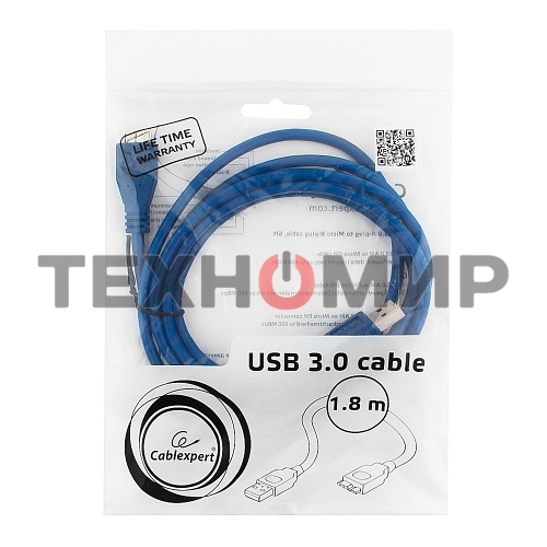 Кабель USB 3.0 для соед. 1.8м А-microB (5 pin) PRO позол.конт., пакет