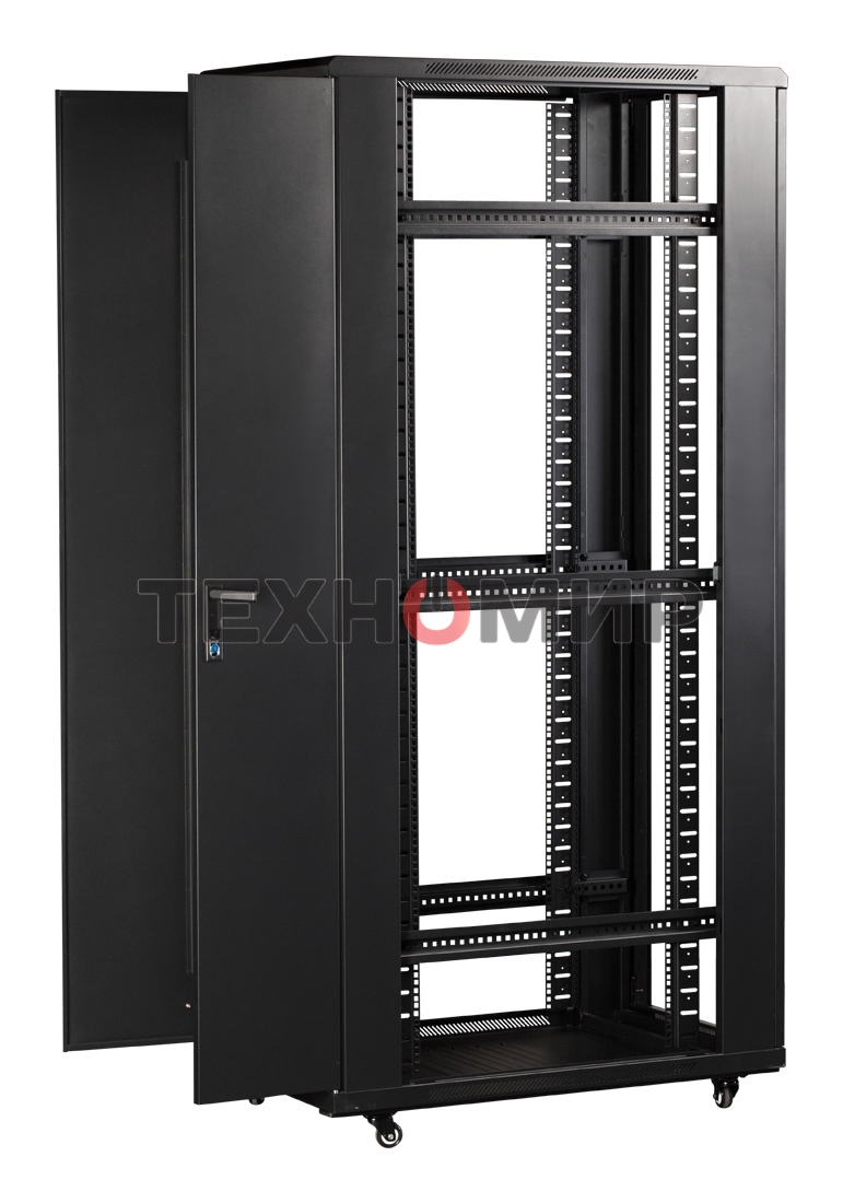 Шкаф серверный Lanmaster (TWT-CBB-42U-8X10-G1) напольный 42U 800x1000 мм пер. дв. стекл. задн. дв. двуст. 2 бок. пан. 800 кг черный IP20