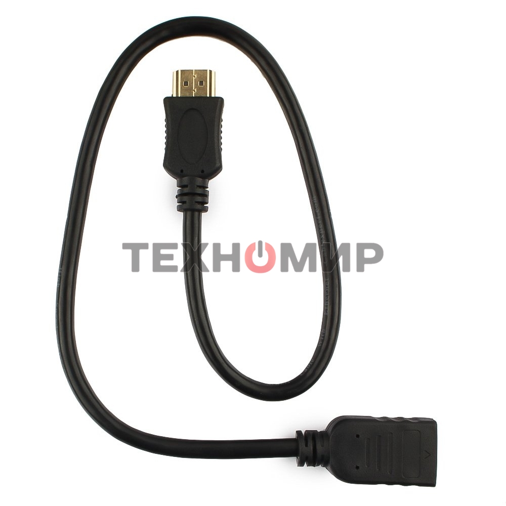 Кабель-удлинитель HDMI Cablexpert CC-HDMI4X-0.5M, 19M/19F, v2.0, позол.разъемы, экран, 0.5м, черный, пакет