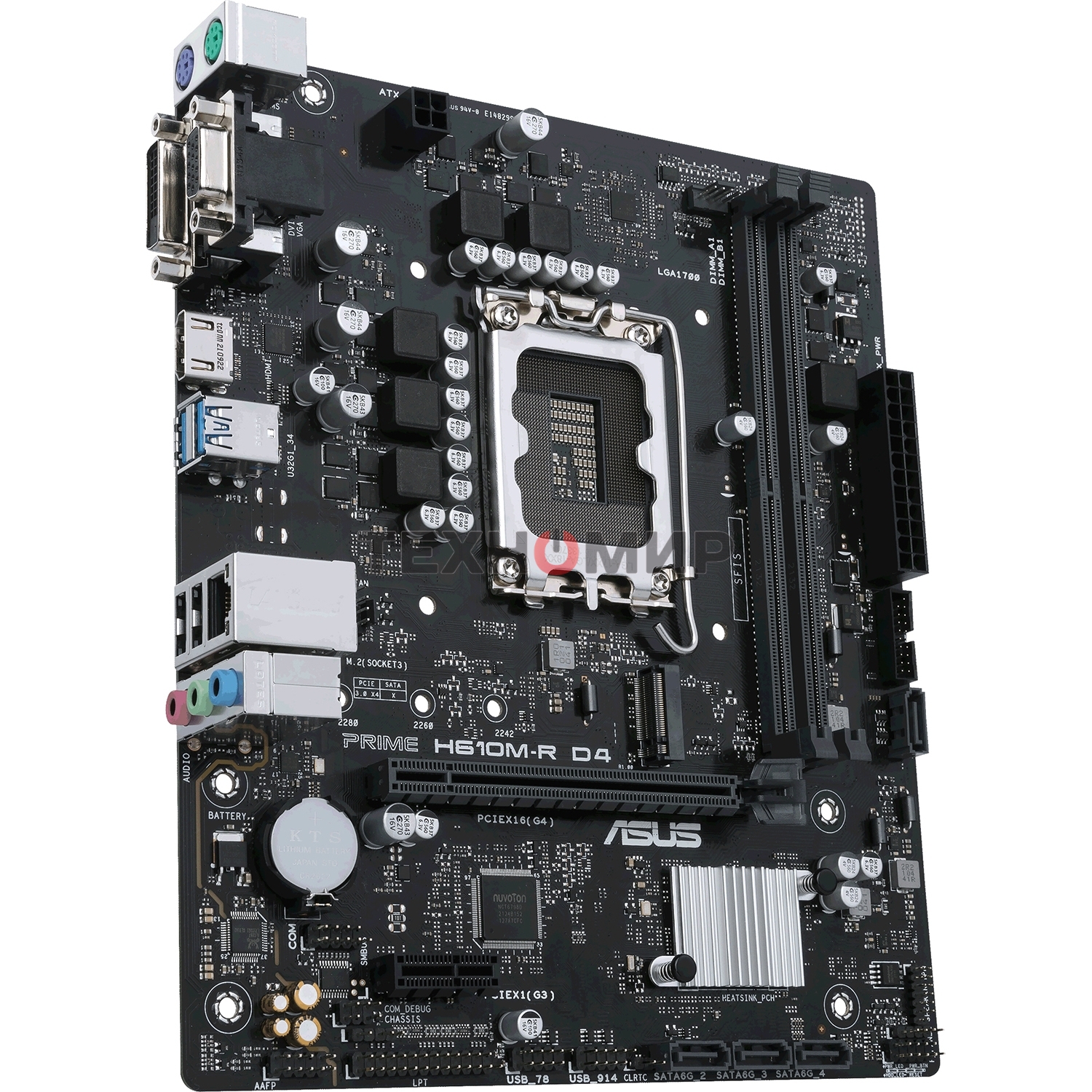 Материнская плата ASUS PRIME H610M-R D4-SI, LGA 1700, Intel H610, 2xDDR4, 4xSATA, 1xM.2 PCIe 3.0 x4, 1xPCIe 4.0 x16, 1xPCIe x1, 1xHDMI, 1xDVI, 1xVGA, 2xUSB-A 2.0, 2xUSB-A 3.2 Gen 1, 1x 1Gb LAN, 3x3.5 мм, 7.1, mATX