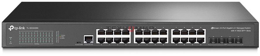Коммутатор TP-Link JetStream 24-port Pure-Gigabit L2+ Managed Switch, 24 10/100/1000Mbps RJ45, 4*10G SFP+ Slots