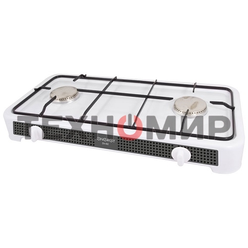 Плита настольная газовая Energy EN-002 белый, 6,4 кВт, газовая горелка, конфорки - 2, эмалированная сталь, поворотные переключатели