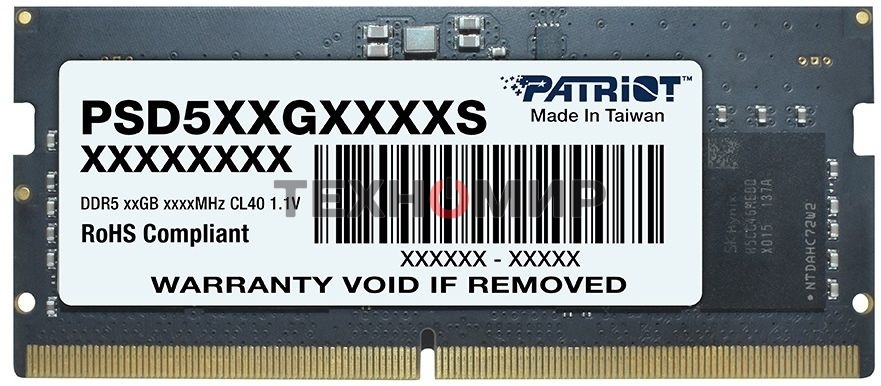 Оперативная память Patriot, DDR5, 8GB (1x8 GB), 4800 MHz, CL40, SO-DIMM