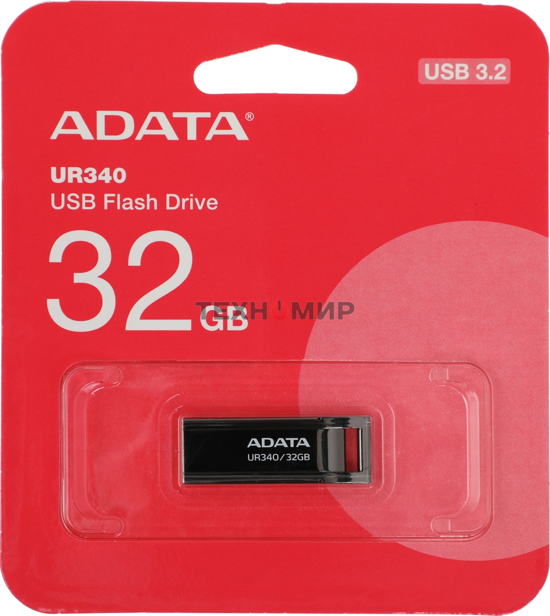 Флешка USB ADATA UR340 (AROY-UR340-32GbK), 32Gb, USB 3.2, R/W 100/30, черный