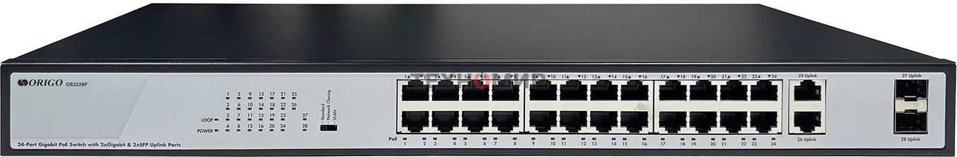 Коммутатор Origo OS2228P/370W OS2228P/370W/B1A (L2) 26x1 Гбит/с 2SFP 24PoE+ 370W неуправляемый