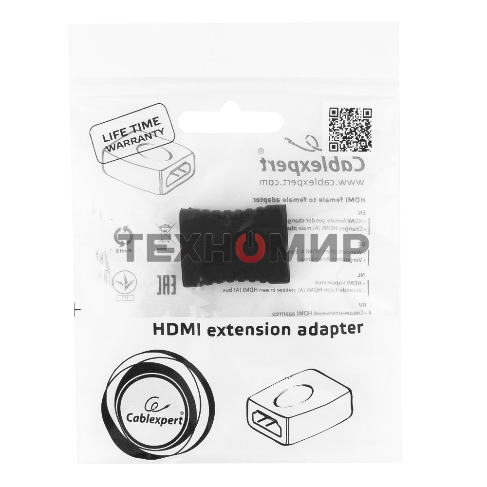 Переходник Gembird Переходник HDMI-HDMI 19F/19F, золотые разъемы, пакет