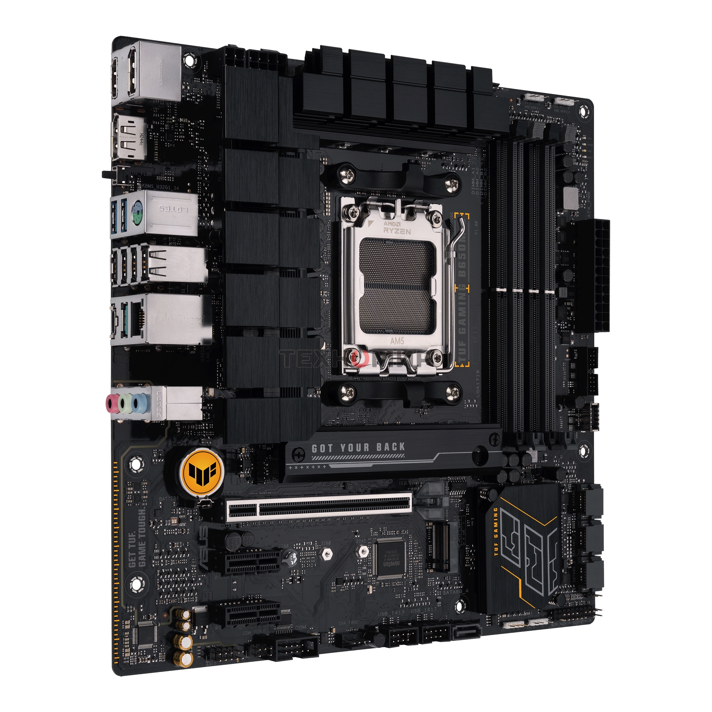 Материнская плата ASUS TUF GAMING B650M-E, AM5, AMD B650, 4xDDR5, 4xSATA, 2xM.2, 1xPCIe 4.0 x16, 2xPCIe x1, 2xDP, 1xHDMI, 1x 2.5Gb LAN, 1xUSB-A 3.2 Gen 2, 2xUSB-A 3.2 Gen 1, 4xUSB 2.0, 1xUSB-C 3.2 Gen 2, 3x3.5 мм, 7.1, mATX