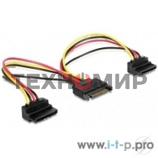Кабель Gembird/Cablexpert питания SATA, 15 см, 15pin (M)/2x15pin(F) на 2 SATA устройства, угловой разъем