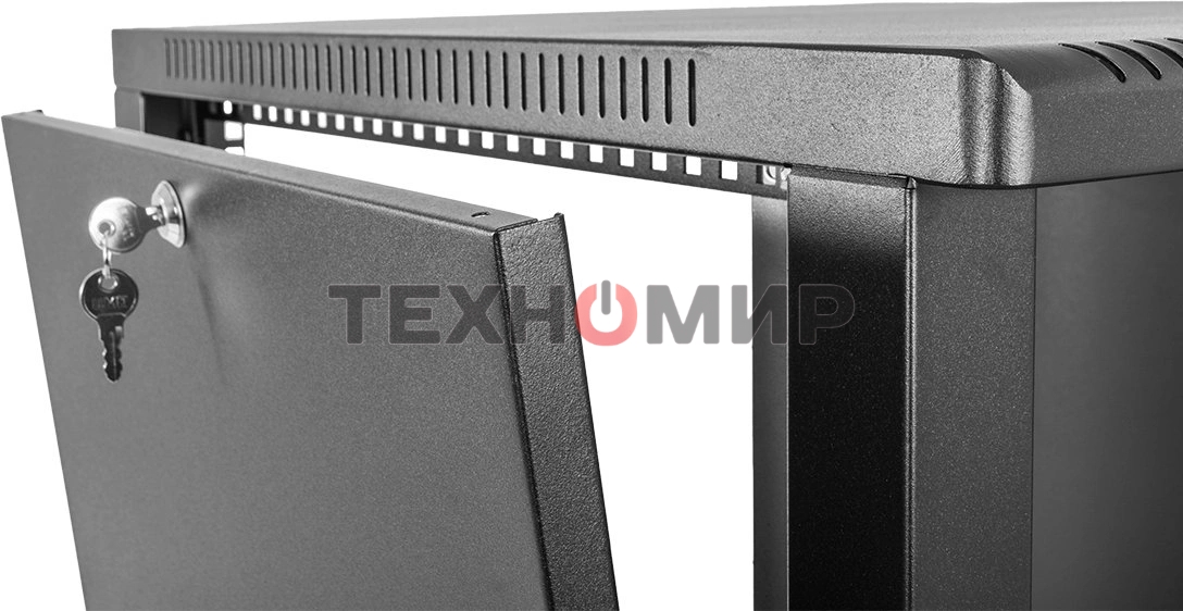 Шкаф коммутационный ЦМО (ШРН-9.350.1-9005) настенный 9U 600x350 мм пер. дв. стал. лист 200 кг черный 300 мм