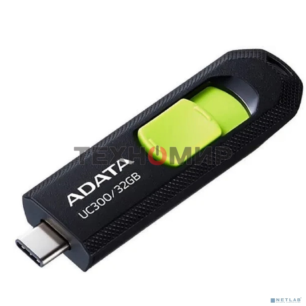 Флешка USB ADATA UC300 (ACHO-UC300-32G-RBK/GN), 32Gb, Type-C USB 3.2, R/W 100/30, черный/зеленый