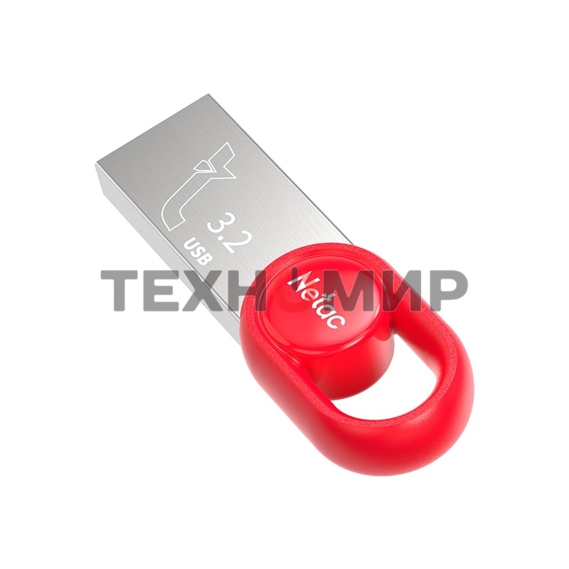 Флешка USB Netac UM2 (NT03UM2N-032G-32RE), 32Gb, USB 3.0, R/W 130/50, серебристый/красный