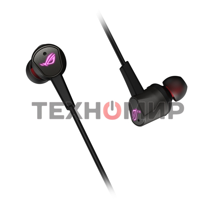 Гарнитура проводная игровая черные ASUS ROG CETra II (вкладыши, USB-C, RGb подсветка, ПУ, чехол, 90YH02S0-B2UA00)