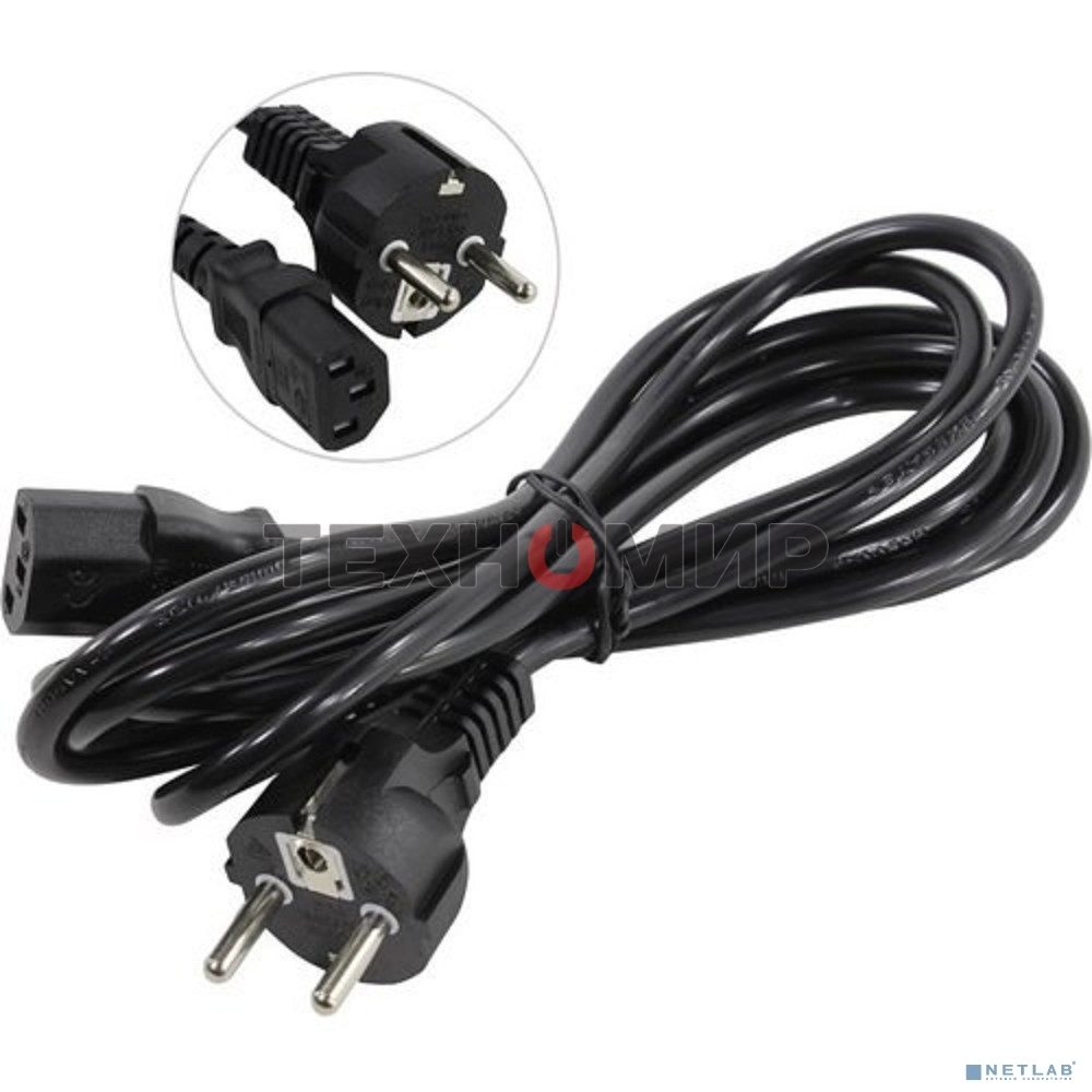 Кабель питания ExeGate Power PC-3P (Евровилка Schuko->С13) VDE-250V-3*0.75-CU, 10A, черный, 3м