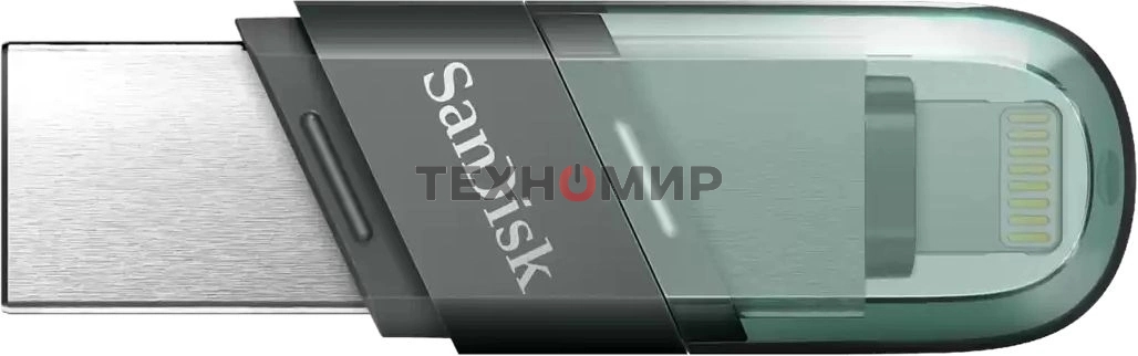 Флешка USB Sandisk IX90N iXpand Flip (SDIX90N-064G-GN6NN), 64Gb, USB 3.1/Lightning, R/W 150/70, зеленый/серебристый
