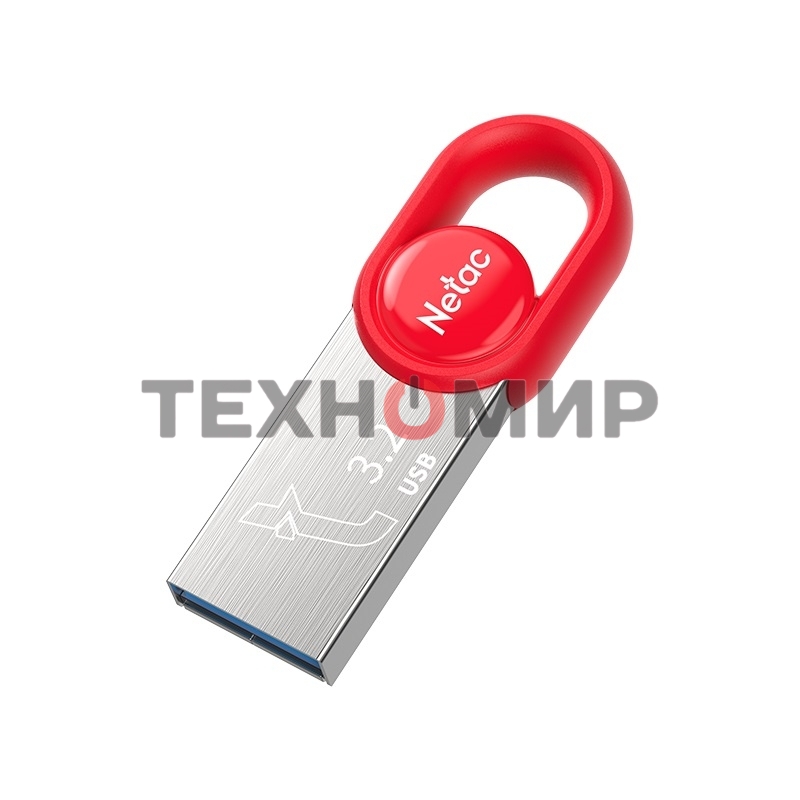 Флешка USB Netac UM2 (NT03UM2N-064G-32RE), 64Gb, USB 3.0, R/W 130/50, серебристый/красный