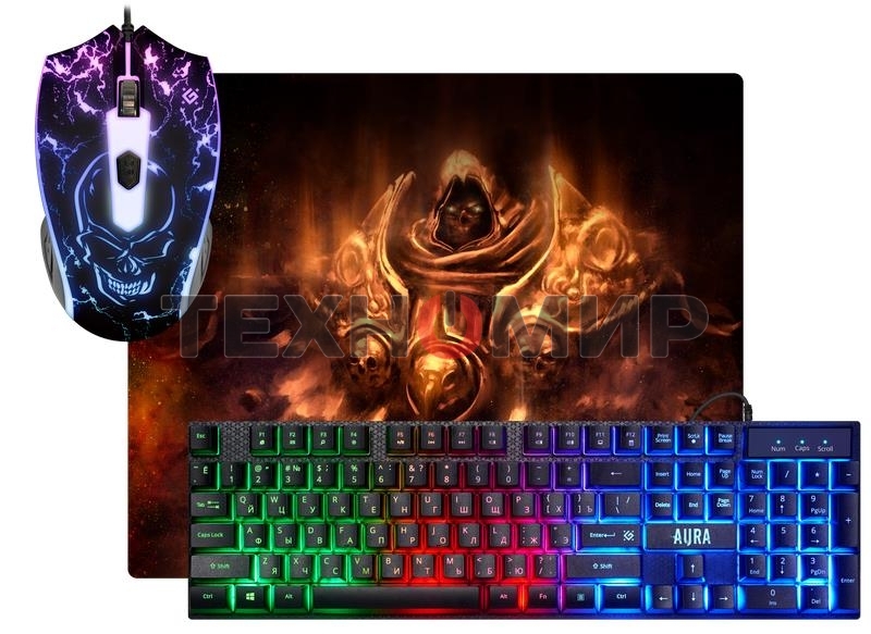 Комплект клавиатура+мышь Defender Aura MKP-117 проводной, USB, 2400 DPI, черный