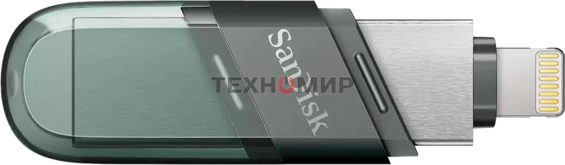 Флешка USB Sandisk IX90N iXpand Flip (SDIX90N-064G-GN6NN), 64Gb, USB 3.1/Lightning, R/W 150/70, зеленый/серебристый