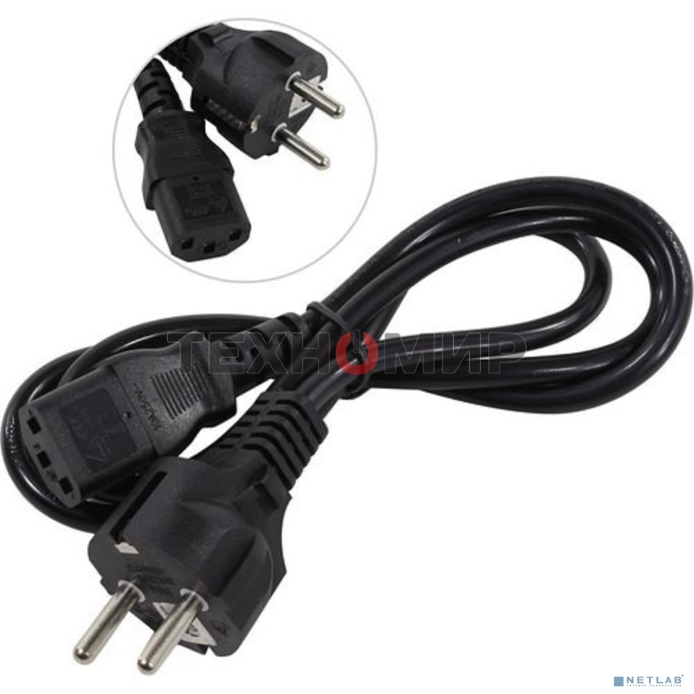 Кабель питания ExeGate Power PC-1P (Евровилка Schuko->С13) VDE-250V-3*0.75-CU, 10A, черный, 1.0м