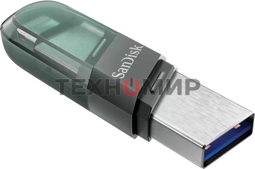 Флешка USB Sandisk IX90N iXpand Flip (SDIX90N-064G-GN6NN), 64Gb, USB 3.1/Lightning, R/W 150/70, зеленый/серебристый