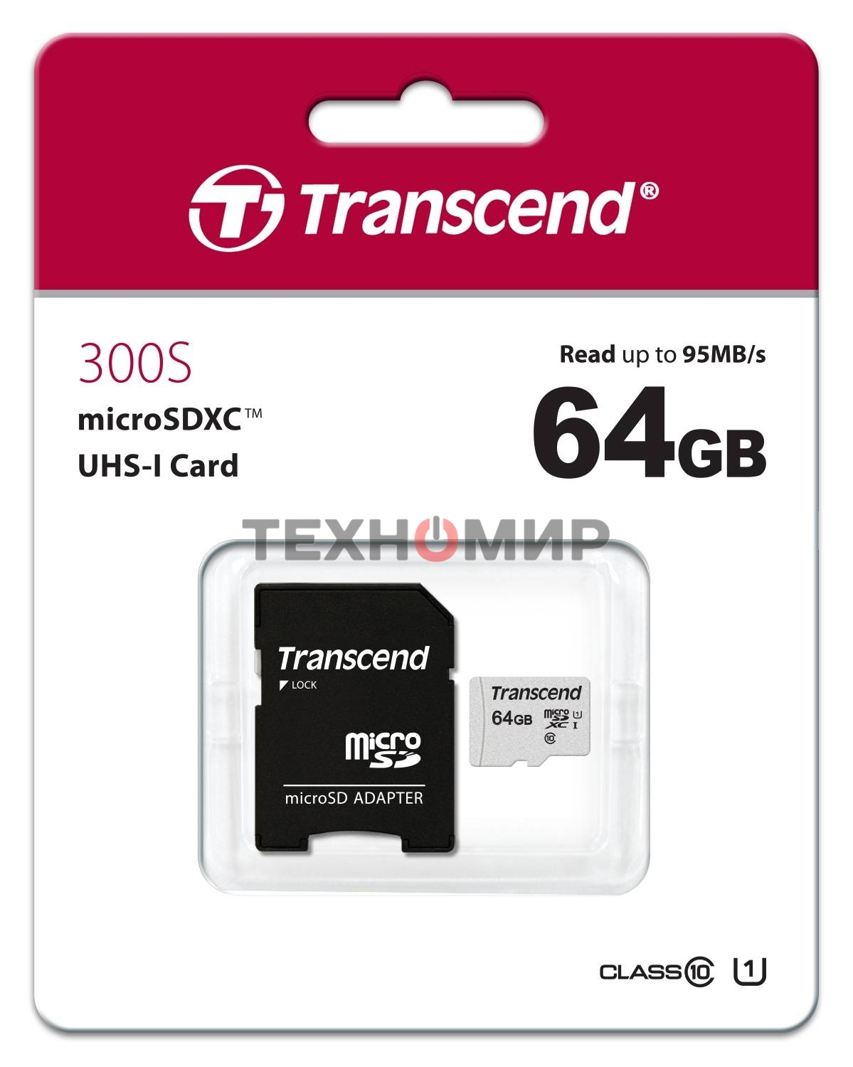 Флеш карта Micro SecureDigital 64Gb Transcend Class 10 TS64GUSD300S-A MicroSDXC Class 10 UHS-I, SD adapter