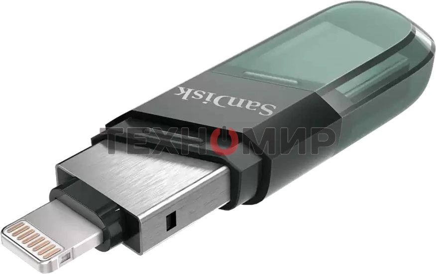 Флешка USB Sandisk IX90N iXpand Flip (SDIX90N-064G-GN6NN), 64Gb, USB 3.1/Lightning, R/W 150/70, зеленый/серебристый