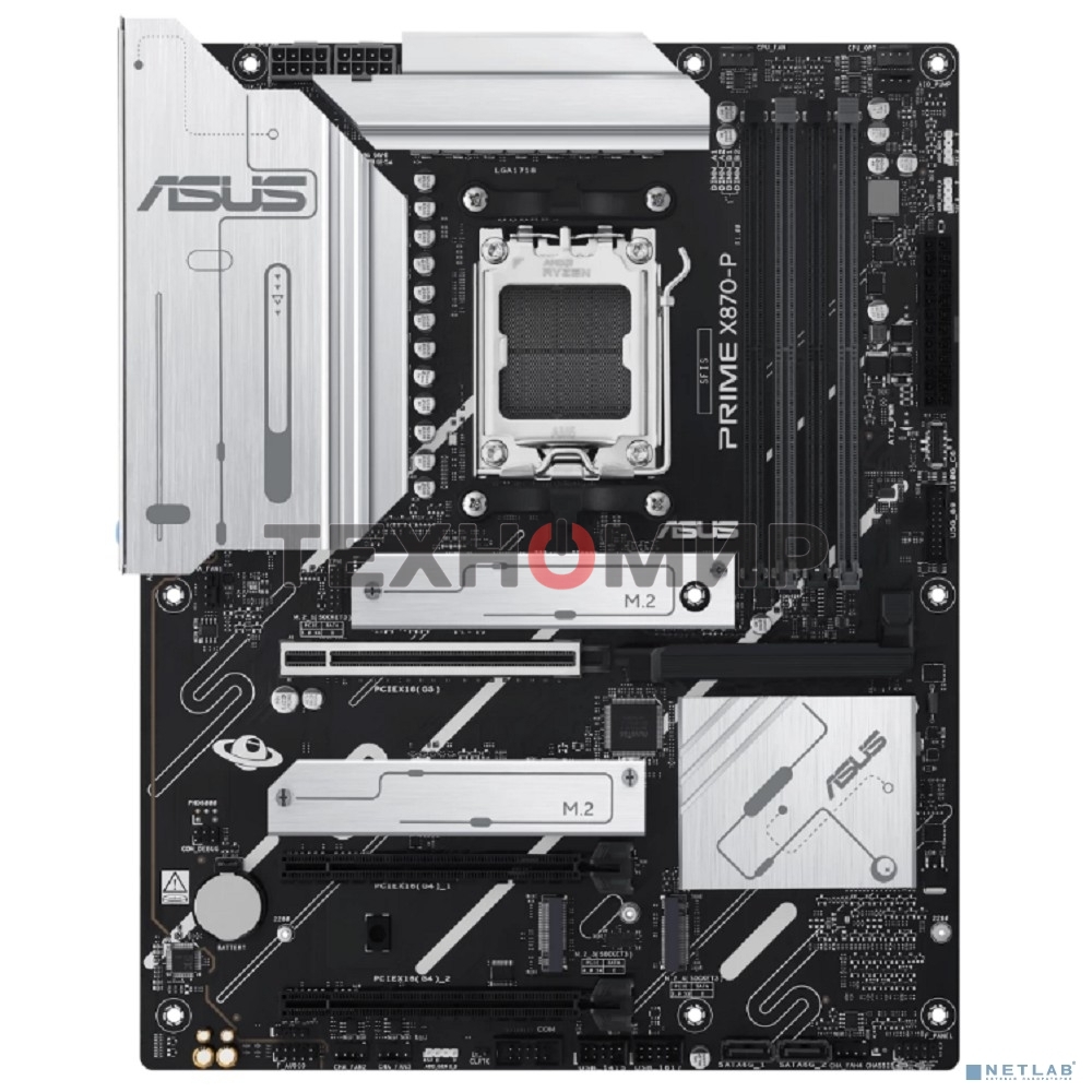 Материнская плата ASUS PRIME X870-P, AM5, AMD X870, 4xDDR5, 2xSATA, 4xM.2, 1xPCIe 5.0 x16, 2xPCIe 4.0 x1, 1xHDMI, 2xUSB-C, 1x 2.5Gb LAN, 4xUSB-A 3.2 Gen 1, 1xUSB-A 3.2 Gen 2, 4xUSB-A 2.0, 3x3.5 мм, 7.1, ATX