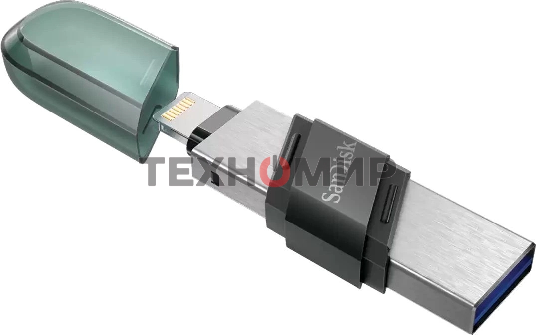 Флешка USB Sandisk IX90N iXpand Flip (SDIX90N-064G-GN6NN), 64Gb, USB 3.1/Lightning, R/W 150/70, зеленый/серебристый
