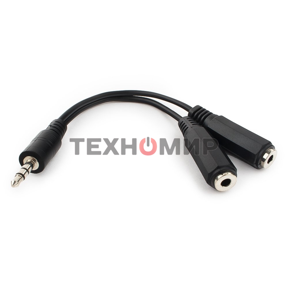 Кабель разветвитель аудио сигнала Cablexpert CCA-415-0.1M, Jack3.5 папа->2х Jack3.5 мама 10 см, черный