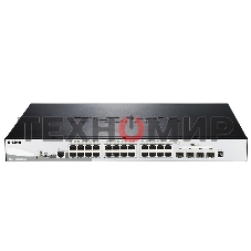 Коммутатор управляемый стекируемый D-Link DGS-1510-28XMP/A1A SmartPro с 24 портами 10/100/1000Base-T с поддержкой РоЕ и 4 портами 10G Base-X SFP+