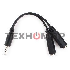 Кабель разветвитель аудио сигнала Cablexpert CCA-415-0.1M, Jack3.5 папа->2х Jack3.5 мама 10 см, черный