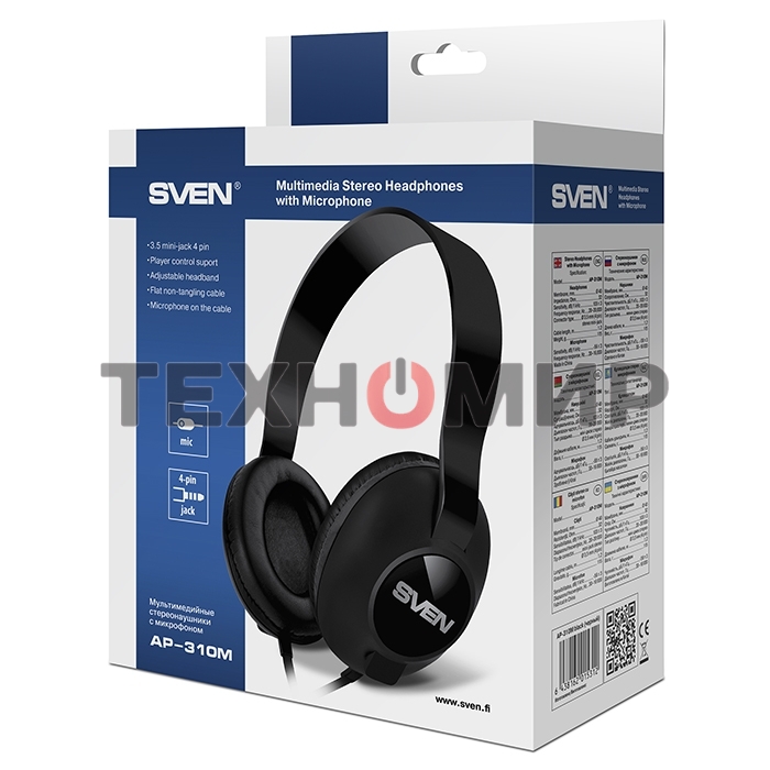 Наушники мультимедийные с микрофоном SVEN AP-310M стерео черный