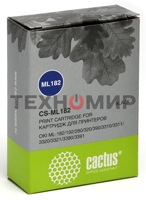 Картридж матричный Cactus CS-ML182 черный, 8мм, 1.6м, 2 400 000 знаков, для OKI ML-182/192/280/320/390
