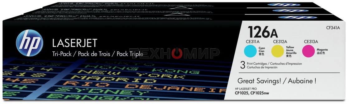 Картридж лазерный комплект HP CF341A голубой/пурпурный/желтый для LJ CP1025 3 х 1000 стр